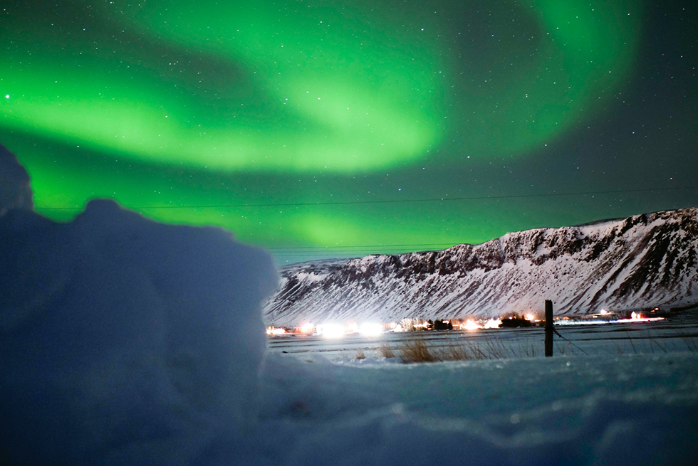 Small group watching Northern Lights in Iceland