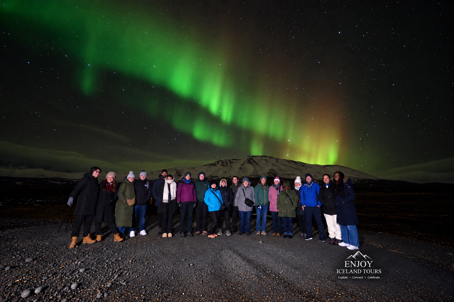 Small group enjoying a private Northern Lights tour in Iceland