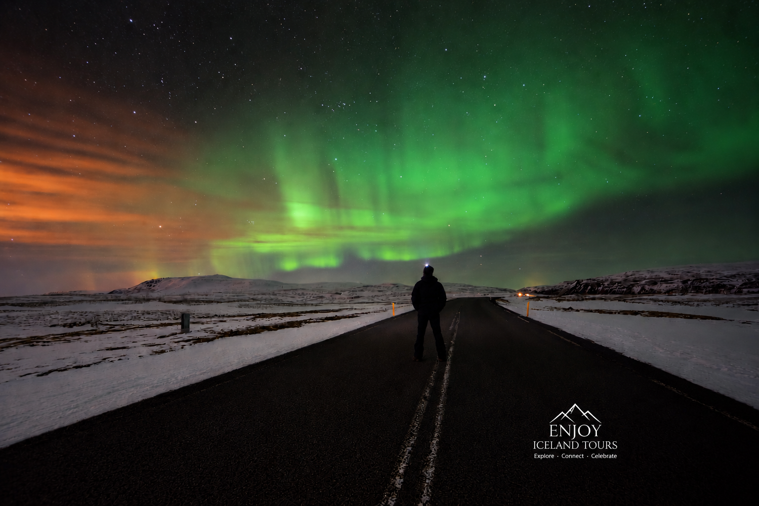 Aurora Borealis glowing over the Icelandic night sky