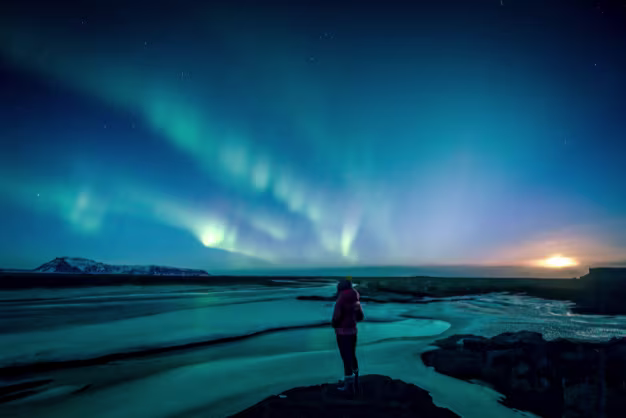 Expert guide explaining Aurora Borealis during Iceland tour